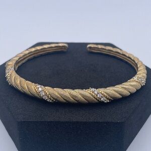 Judith Ripka 14K Gold Clad Sterling Silver CZ Rope Cuff Bracelet 925 Thailand